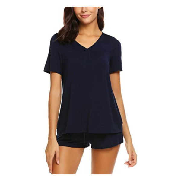 Fancyra Women Shorts Pajama Set Short Sleeve Sleepwear Nightwear Free Size Blue Color - Image 2