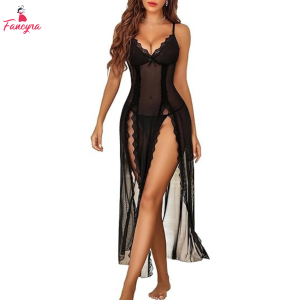 Fancyra Women Side Split Chemise Lingerie Nightdress Deep V Neck Nightwear Long Nightgown