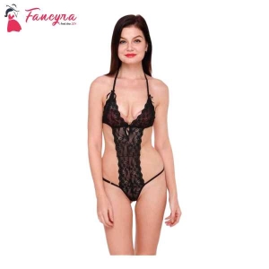 Fancyra Women Sleepwear Babydoll Lingerie Free Size Black Color