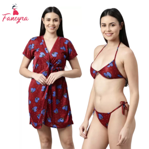 Fancyra Women Sleepwear Nightwear Nighty with Robe Swimwear Bikini Set