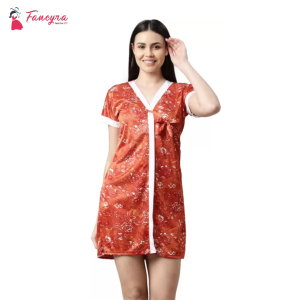 Fancyra Women Sleepwear Nightwear Printed Nighty with Robe Swimwear Bikini Set Free Size