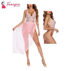 Fancyra Women Sleepwear One Piece Lingerie Deep V Lace Bodysuit Babydoll Lingerie
