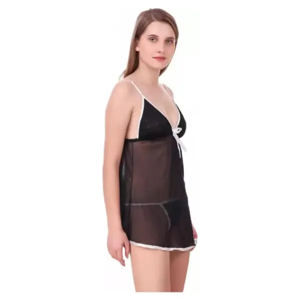 Fancyra Women Sleepwear Polyester & Spandex Above Knee Babydoll Lingerie With G String Panty Free Size Black Color - Image 4