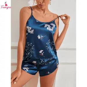 Fancyra Women Sleeveless Printed Elegant Sleepwear Pajama Set