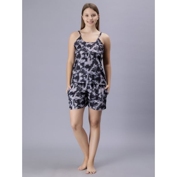 Fancyra Women Sleeveless Printed Night suit Tee and Shorts Pajama Set - Image 3