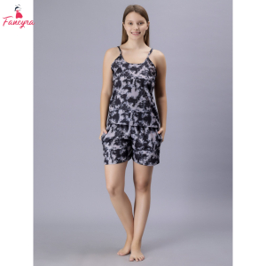 Fancyra Women Sleeveless Printed Night suit Tee and Shorts Pajama Set