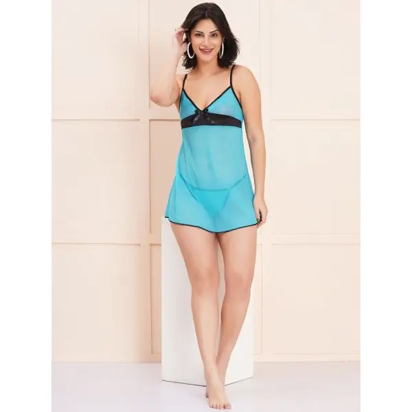 Fancyra Women Soft Elegant Net Floral Lace Babydoll Lingerie With G String - Image 3