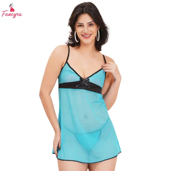 Fancyra Women Soft Elegant Net Floral Lace Babydoll Lingerie With G String