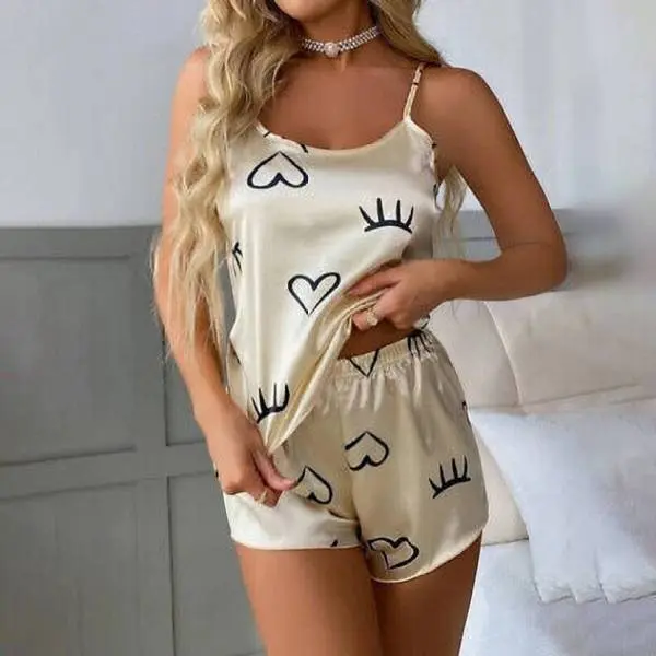 Fancyra Women Soft Fabric Heart Printed Regular Nightwear Pajama Set - Image 3