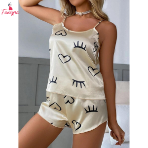 Fancyra Women Soft Fabric Heart Printed Regular Nightwear Pajama Set