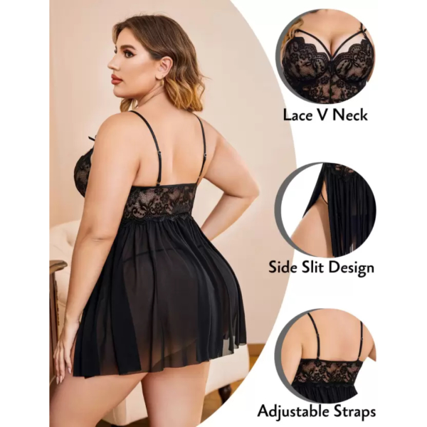 Fancyra Women Soft Net Lace Black Babydoll Lingerie - Image 4