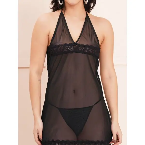 Fancyra Women Soft Net Lace Halter Neck Babydoll Lingerie - Image 2