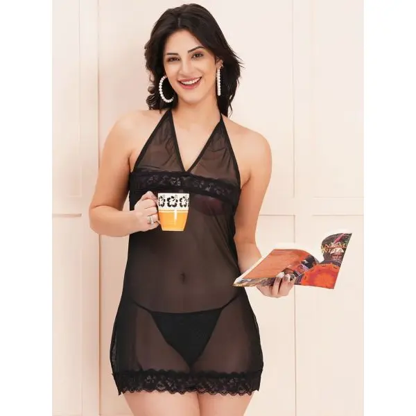 Fancyra Women Soft Net Lace Halter Neck Babydoll Lingerie - Image 3