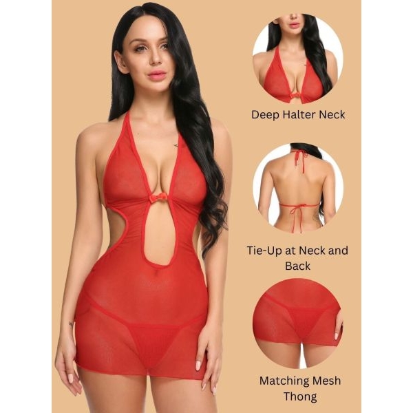 Fancyra Women Soft Net Transparent Baby doll Lingerie Dress Nightwear - Image 2