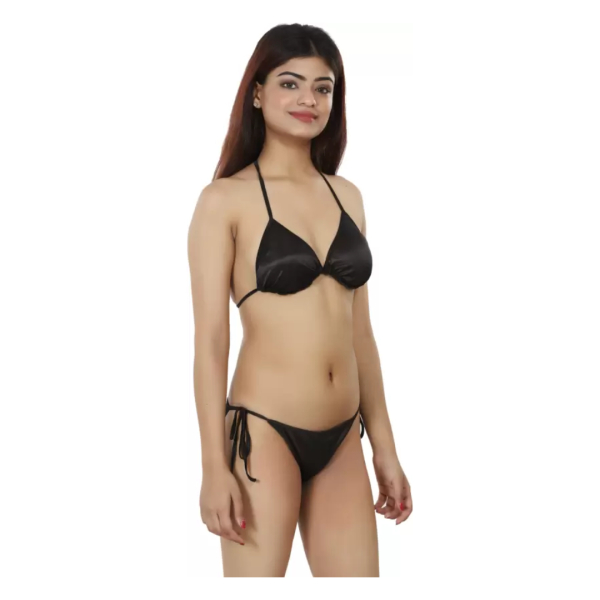 Fancyra Women Soft Non Padded Bra Panty Lingerie Set For Honeymoon Bridal Set Swimwear Bikini Set Free Size Black Color - Image 2