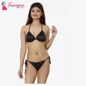 Fancyra Women Soft Non Padded Bra Panty Lingerie Set For Honeymoon Bridal Set Swimwear Bikini Set Free Size Black Color