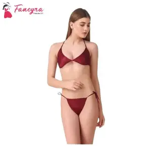 Fancyra Women Soft Non Padded Bra Panty Lingerie Swimwear Bikini Set Free Size
