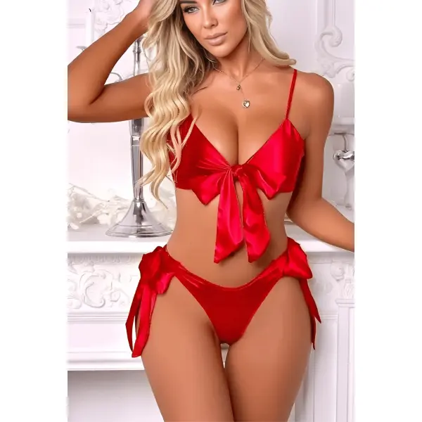 Fancyra Women Soft Satin Non Padded Front Tie Bra and Panty Lingerie Set - Image 2
