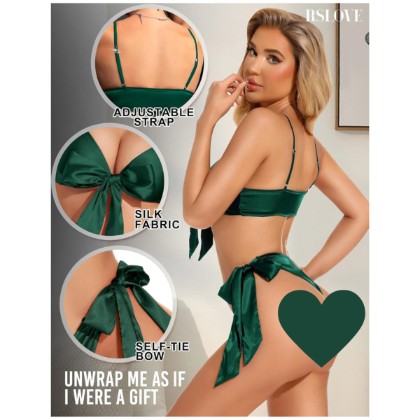 Fancyra Women Soft Satin Non Padded Tie Up Detail Lingerie Bra and Panty Set - Image 3