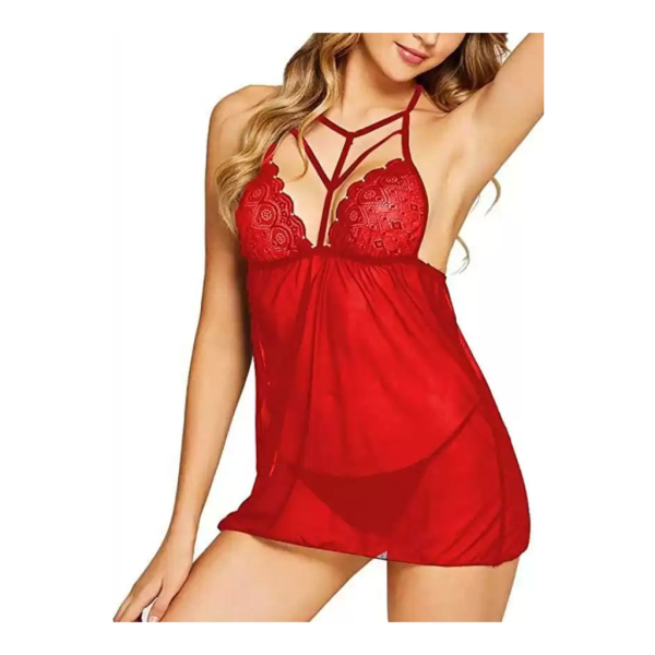 Fancyra Women Soft Stylish Soft Net Lingerie Babydoll Nightdress Free Size Red Color - Image 4