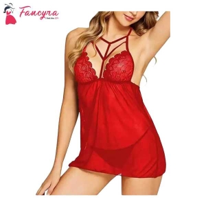 Fancyra Women Soft Stylish Soft Net Lingerie Babydoll Nightdress Free Size Red Color
