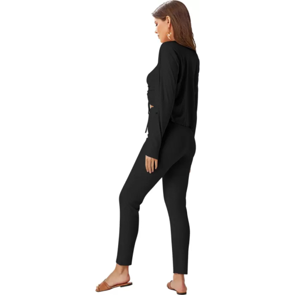 Fancyra Women Solid Black Western Dress Ruched Crop Top with Cardigan and Pants - Image 2