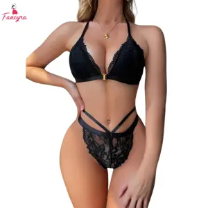Fancyra Women Solid Floral Lace Lingerie Bra Panty Bikini Set