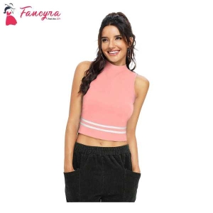 Fancyra Women Solid Round Neck Pink Top T-Shirt