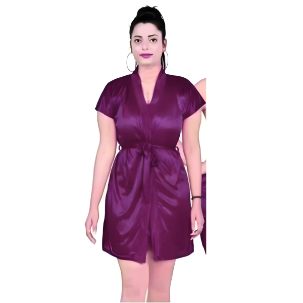 Fancyra Women Solid Satin Above Knee Length Pack of 4 Nightwear Nighty Set - Image 2