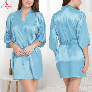 Fancyra Women Solid Satin Kimono Robe Nighty Nightwear