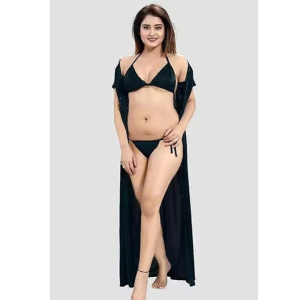 Fancyra Women Solid Satin Night Wear Nighty Dress with Pajama and Bikini Sets For Women - Image 4