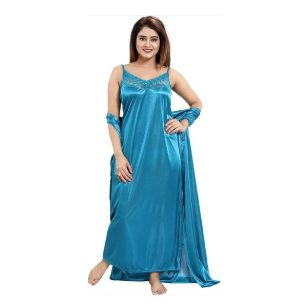 Fancyra Women Solid Satin Nighty Gown Set Of 4 Night dress Night Wear Sleepwear - Image 3