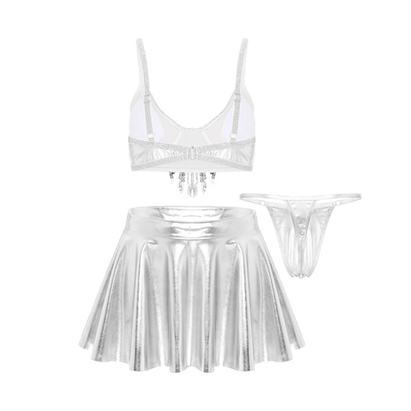 Fancyra Women Solid Silver Two Piece Skirt with Bra Top Set - Image 5
