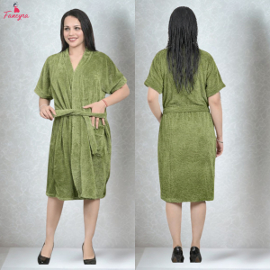 Fancyra Women Solid Terry Cotton Knee Length Single Pocket Shower Bathrobe
