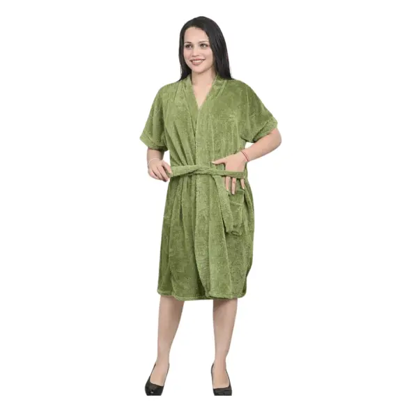 Fancyra Women Solid Terry Cotton Single Pocket Bathrobe - Image 3