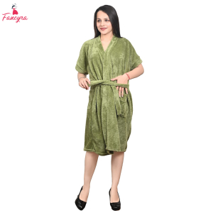 Fancyra Women Solid Terry Cotton Single Pocket Bathrobe