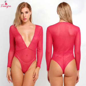 Fancyra Women Solid Transparent See Through Bodysuit Lingerie