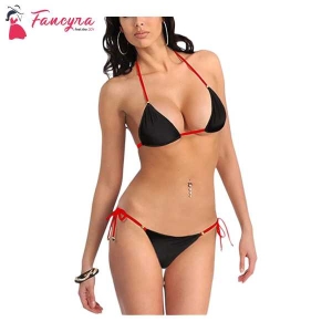 Fancyra Women Spandex Bikini Bra Panty Lingerie Set Free Size Black Color