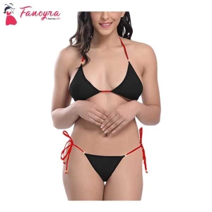 Fancyra Women Spandex Bikini Bra Panty Lingerie Set Free Size Black Color