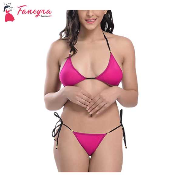 Fancyra Women Spandex Bikini Bra Panty Lingerie Set Free Size Pink Color