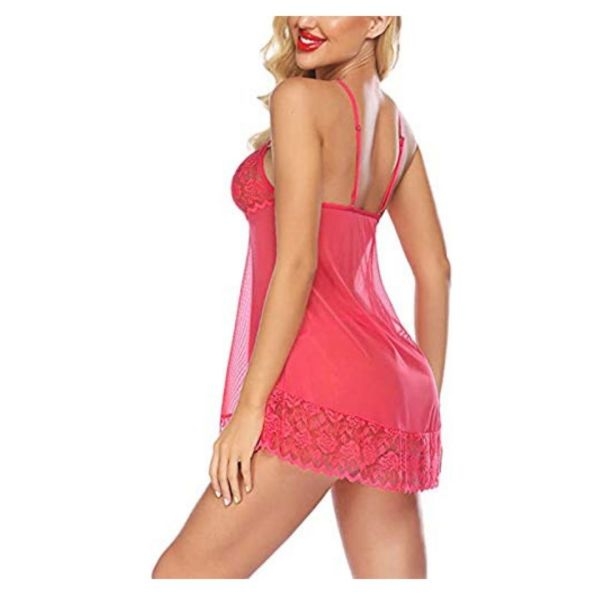 Fancyra Women Spandex Lace Floral Above Knee Nightwear Baby Doll With G String Panty Free Size - Image 4