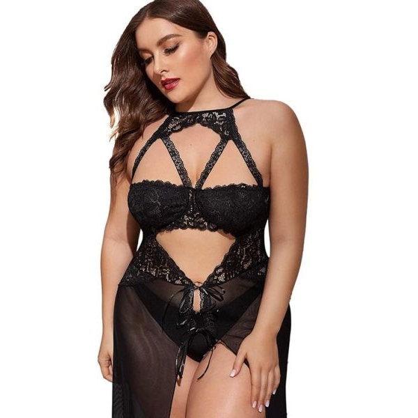 Fancyra Women Split Long Mesh Lingerie Dress Babydoll Chemise Sleepwear Side Slits - Image 2