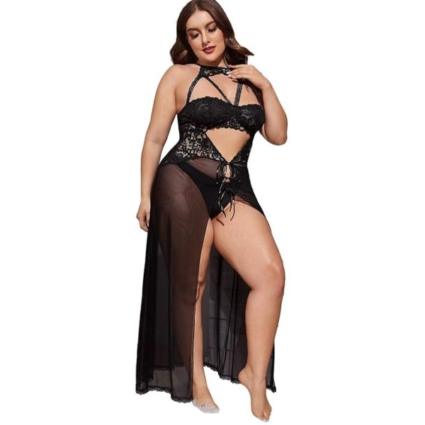 Fancyra Women Split Long Mesh Lingerie Dress Babydoll Chemise Sleepwear Side Slits - Image 4