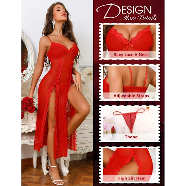 Fancyra Women Split Mesh Lace Floral Sheer Babydoll Lingerie - Image 5