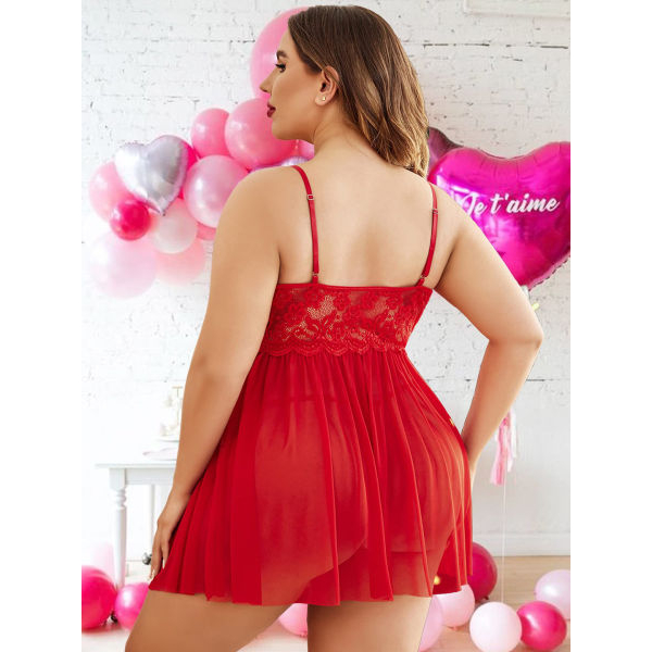 Fancyra Women Strap Chemise V Neck Nighty Mesh Side Slit Babydoll Nightdress Lingerie - Image 2