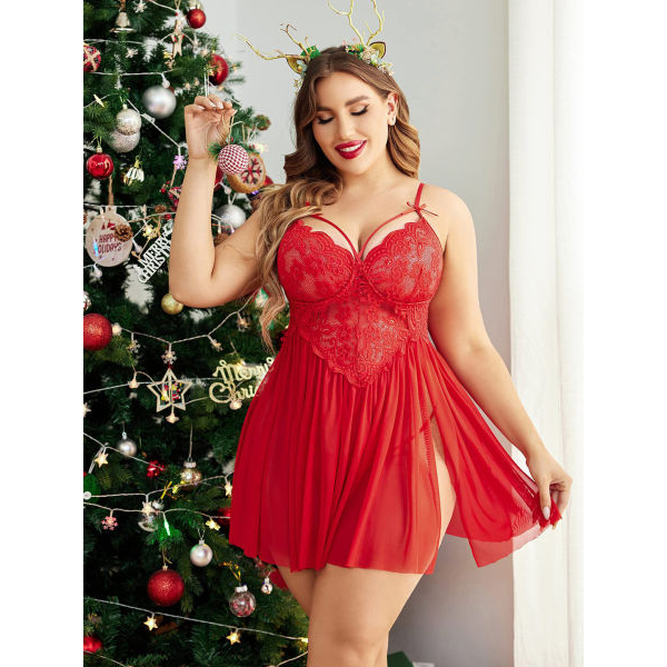 Fancyra Women Strap Chemise V Neck Nighty Mesh Side Slit Babydoll Nightdress Lingerie - Image 5