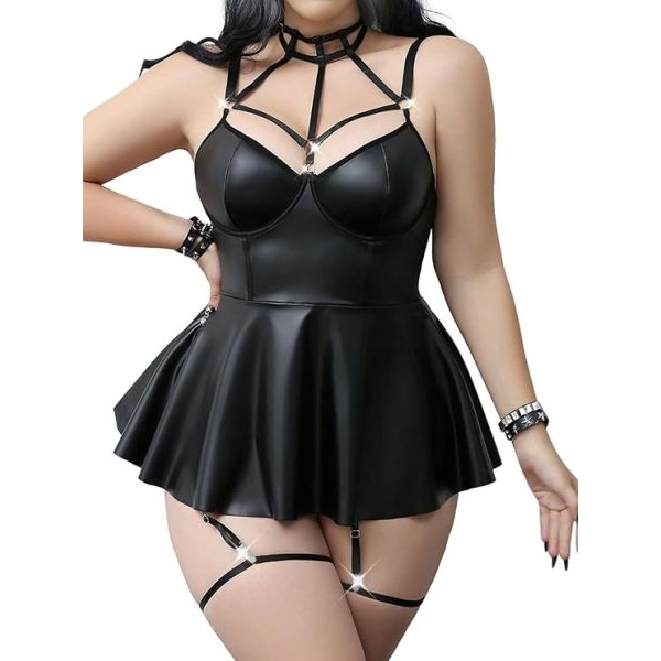Fancyra Women Strappy Bustier Babydoll Lingerie Dress with Flared Skirt - Image 2