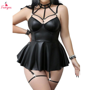 Fancyra Women Strappy Bustier Babydoll Lingerie Dress with Flared Skirt