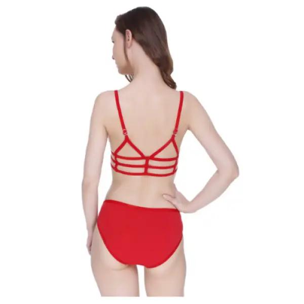 Fancyra Women Strappy Lingerie Bra And Panty Set Free Size Red Color - Image 3