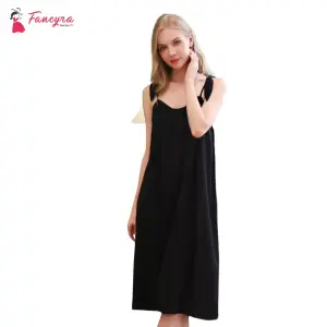Fancyra Women Stylish Long Pure Cotton Nightgown Spaghetti Strap Sleeveless Lingerie Nightwear Free Size